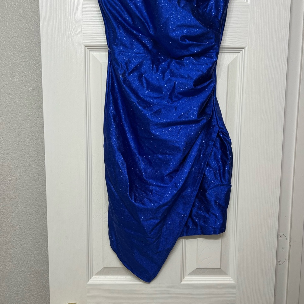 Windsor Blue Asymmetrical Ruched One Shoulder Dress